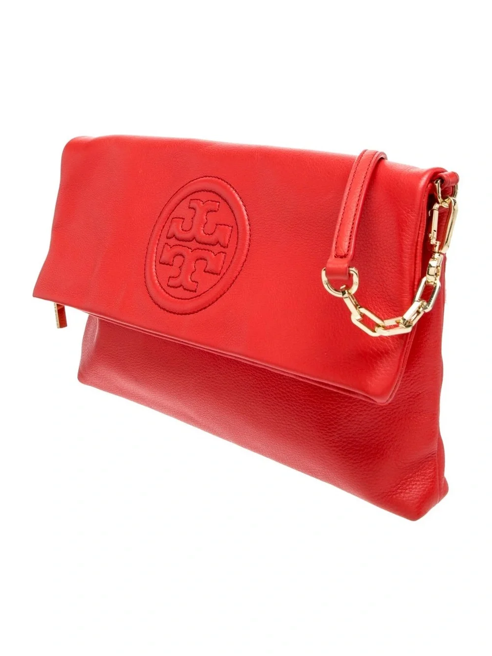 TORY BURCH Leather Embossing Logo Flap Chain Crossbody Bag Women Authentic NWT